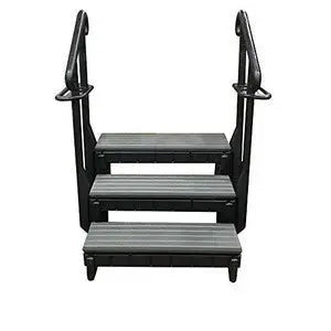 3 TREAD SIGNATURE SERIES STEP W/HANDRAILS - DEEP GREY Confer Plastics