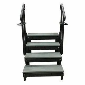 4 TREAD SIGNATURE SERIES STEP W/HANDRAILS - DEEP GREY Confer Plastics